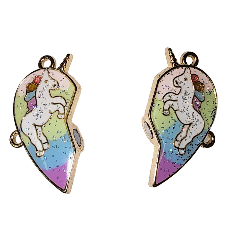 Matching  Magnetic Heart Rainbow Unicorn Charm 25x15mm