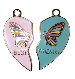 Matching Heart Best Friends with Butterfly Charm 30x15mm