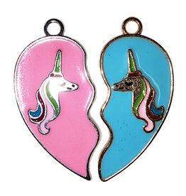 Matching Silver and Gold Heart Unicorn Charm 34x15mm