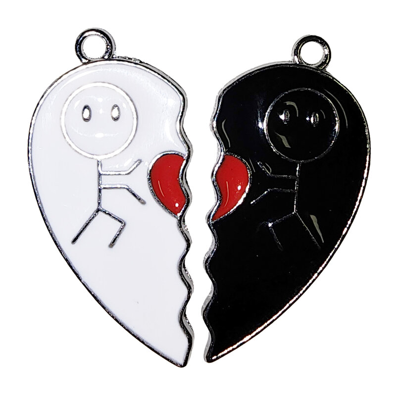 Matching Black and White Stickman Holding Heart Charm 33x16mm