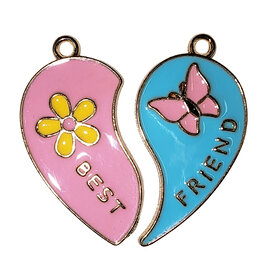 Matching Heart Best Friends with Flower and Butterfly Charm 33x17mm