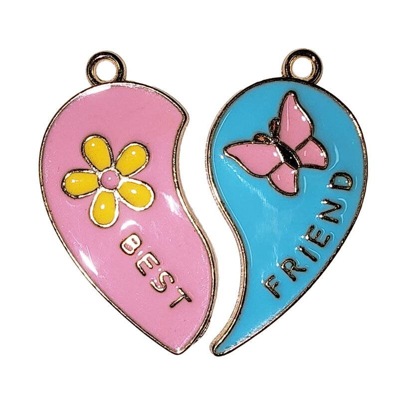 Matching Heart Best Friends with Flower and Butterfly Charm 33x17mm