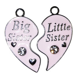 Matching Heart Big Sister Little Sister with Rhinestone Charm 35x18mm