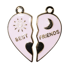 Matching Pink Heart Best Friends with Sun, Moon and Heart Charm 21x13mm