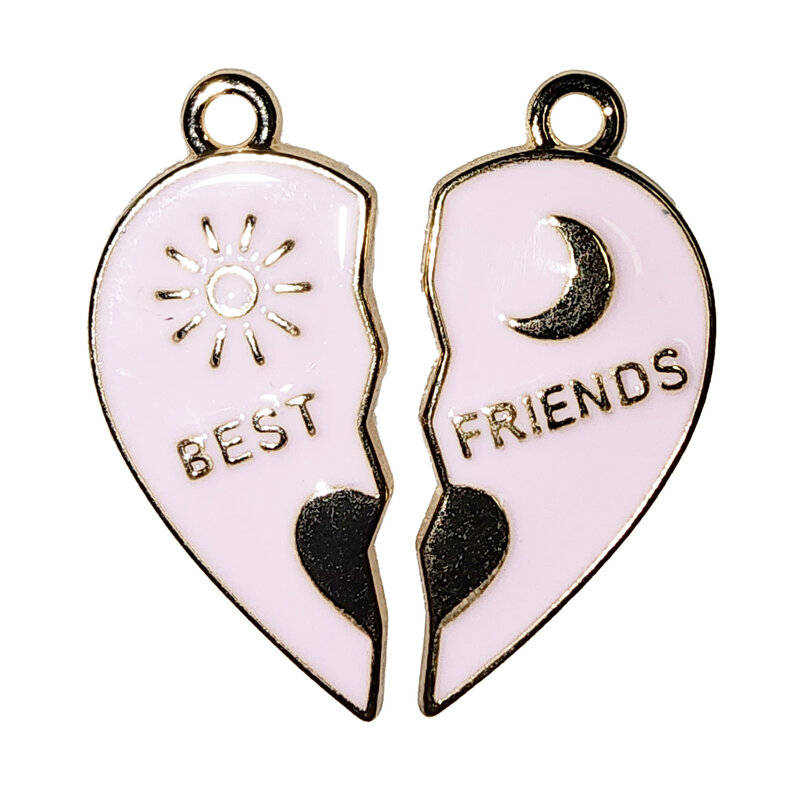 Matching Pink Heart Best Friends with Sun, Moon and Heart Charm 21x13mm