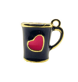 3D Black Mug with Pink Heart Enamel Charm 13x12mm 3pcs.