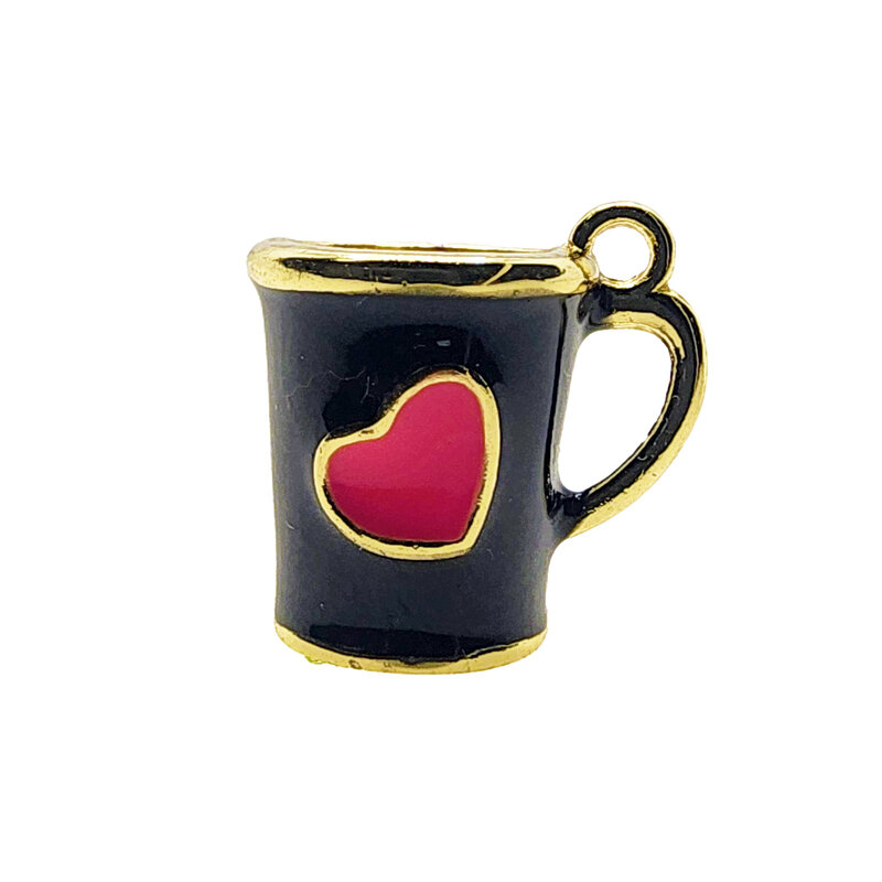 3D Black Mug with Pink Heart Enamel Charm 13x12mm 3pcs.