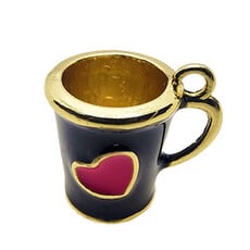 3D Black Mug with Pink Heart Enamel Charm 13x12mm 3pcs.