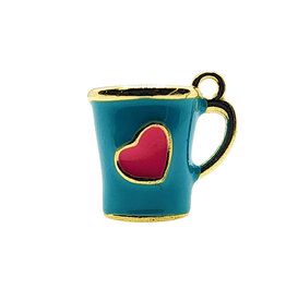 3D Blue Mug with Pink Heart Enamel Charm 13x12mm 3pcs.