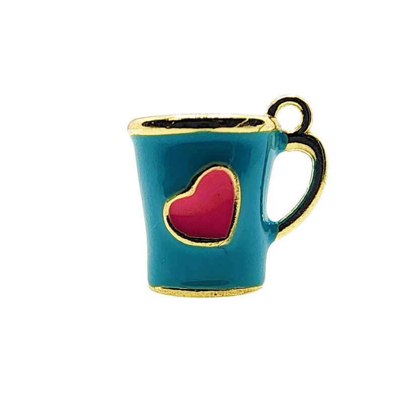3D Blue Mug with Pink Heart Enamel Charm 13x12mm 3pcs.