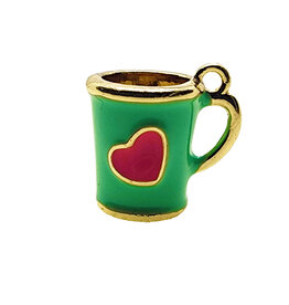 3D Green Mug with Pink Heart Enamel Charm 13x12mm 3pcs.