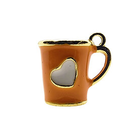 3D Orange Mug with White Heart Enamel Charm 13x12mm 3pcs.