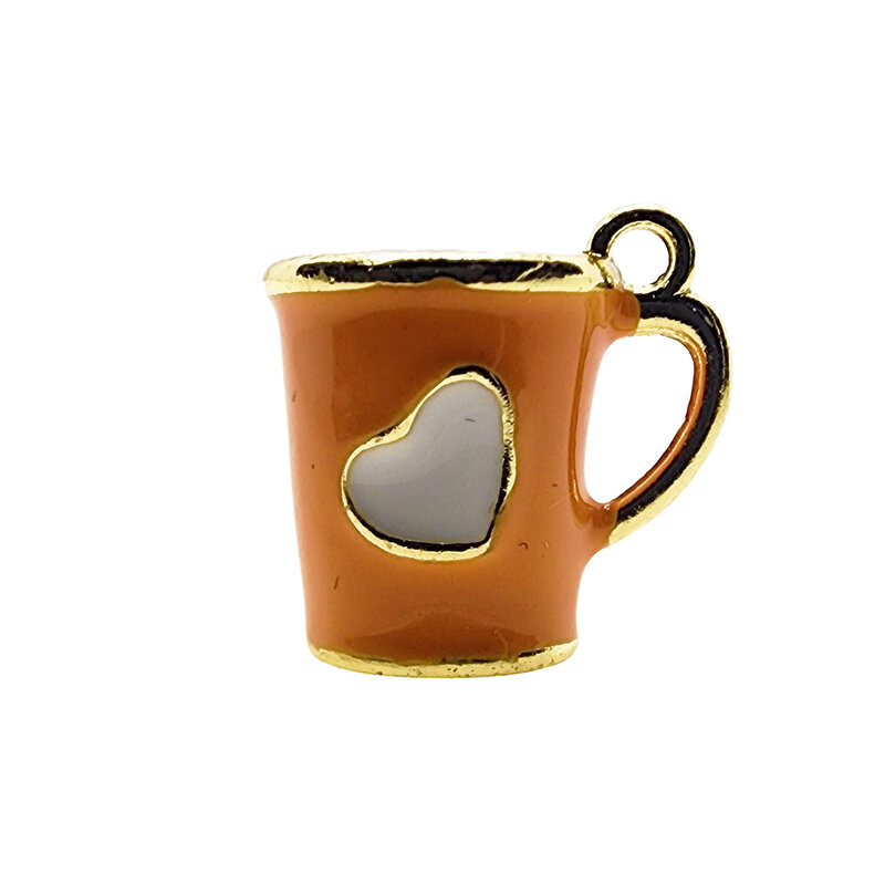 3D Orange Mug with White Heart Enamel Charm 13x12mm 3pcs.