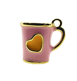 3D Pink Mug with Orange Heart Enamel Charm 13x12mm 3pcs.