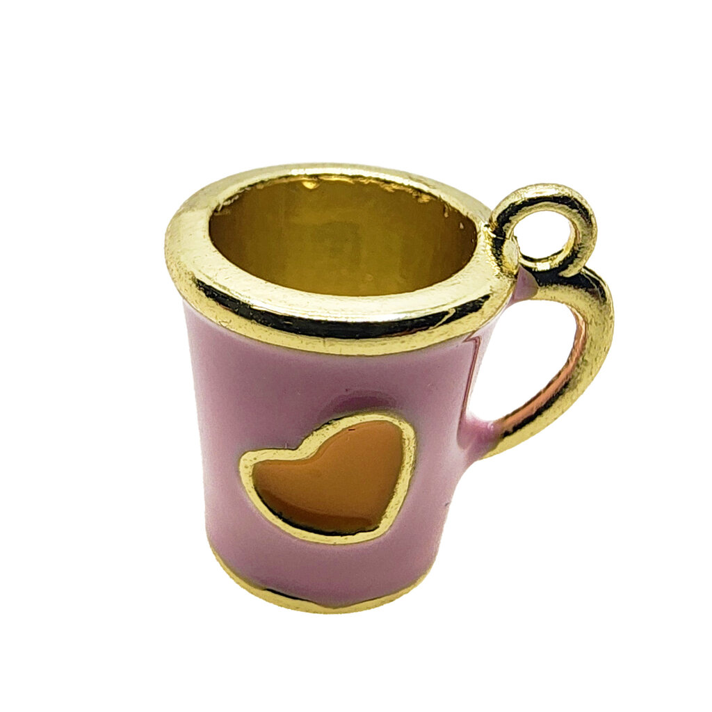 3D Pink Mug with Orange Heart Enamel Charm 13x12mm 3pcs.