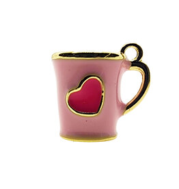 3D Pink Mug with Pink Heart Enamel Charm 13x12mm 3pcs.