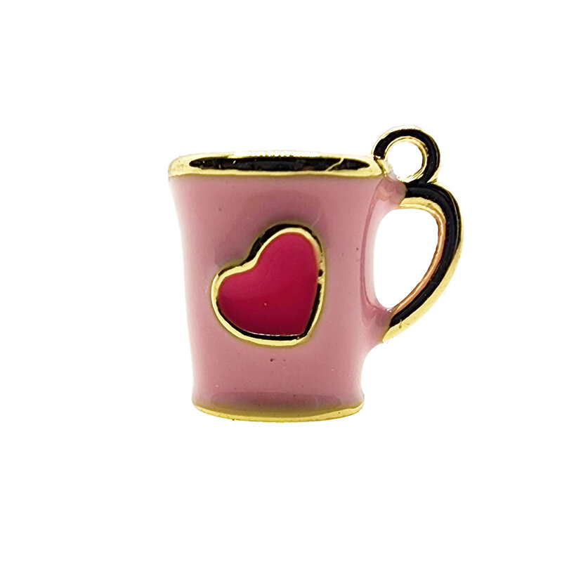 3D Pink Mug with Pink Heart Enamel Charm 13x12mm 3pcs.