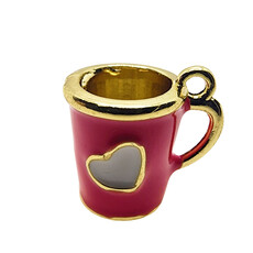 3D Pink Mug with White Heart Enamel Charm 13x12mm 3pcs.