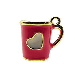 3D Pink Mug with White Heart Enamel Charm 13x12mm 3pcs.