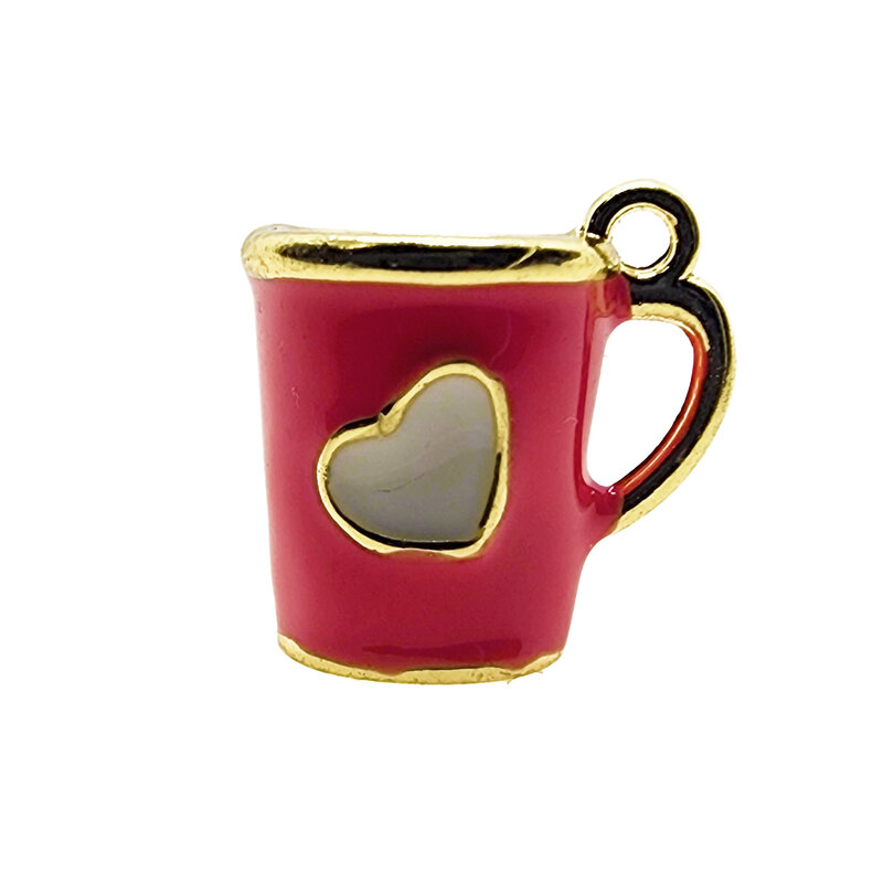 3D Pink Mug with White Heart Enamel Charm 13x12mm 3pcs.