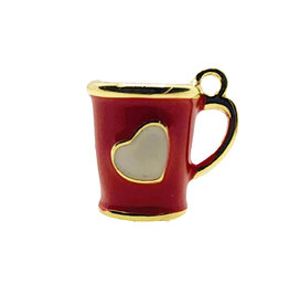 3D Red Mug with White Heart Enamel Charm 13x12mm 3pcs.