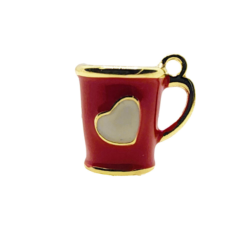 3D Red Mug with White Heart Enamel Charm 13x12mm 3pcs.