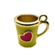 3D Yellow Mug with Pink Heart Enamel Charm 13x12mm 3pcs.