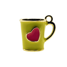 3D Yellow Mug with Pink Heart Enamel Charm 13x12mm 3pcs.
