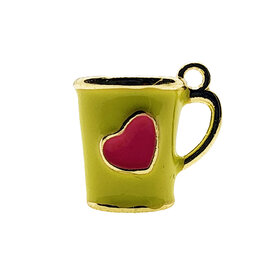 3D Yellow Mug with Pink Heart Enamel Charm 13x12mm 3pcs.