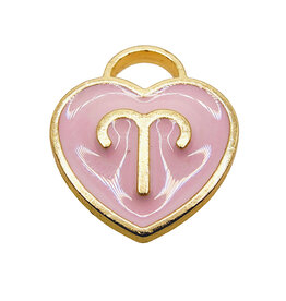 Gold Pink Heart Aries Enamel Charm 11x11mm 3pcs.