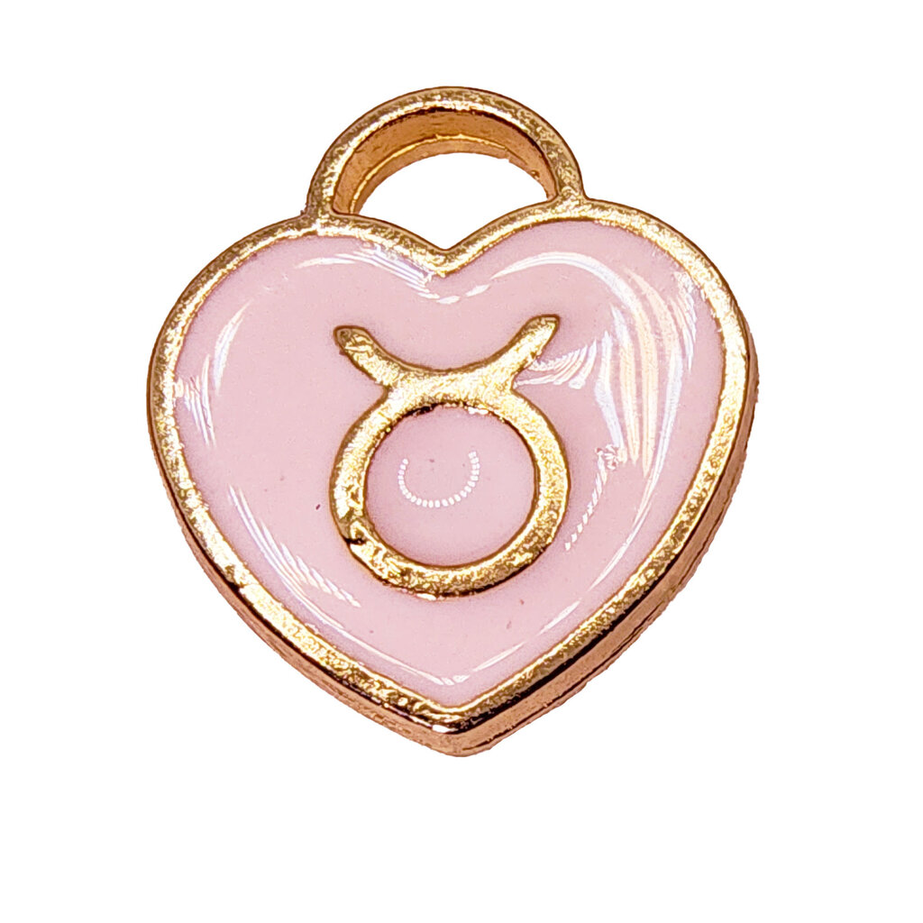 Gold Pink Heart Taurus Enamel Charm 11x11mm 3pcs.