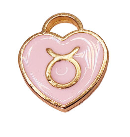 Gold Pink Heart Taurus Enamel Charm 11x11mm 3pcs.