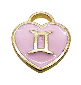 Gold Pink Heart Gemini Enamel Charm 11x11mm 3pcs.