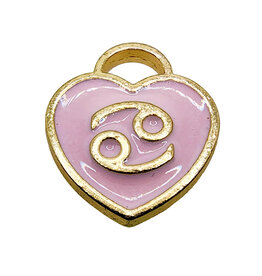 Gold Pink Heart Cancer Enamel Charm 11x11mm 3pcs.