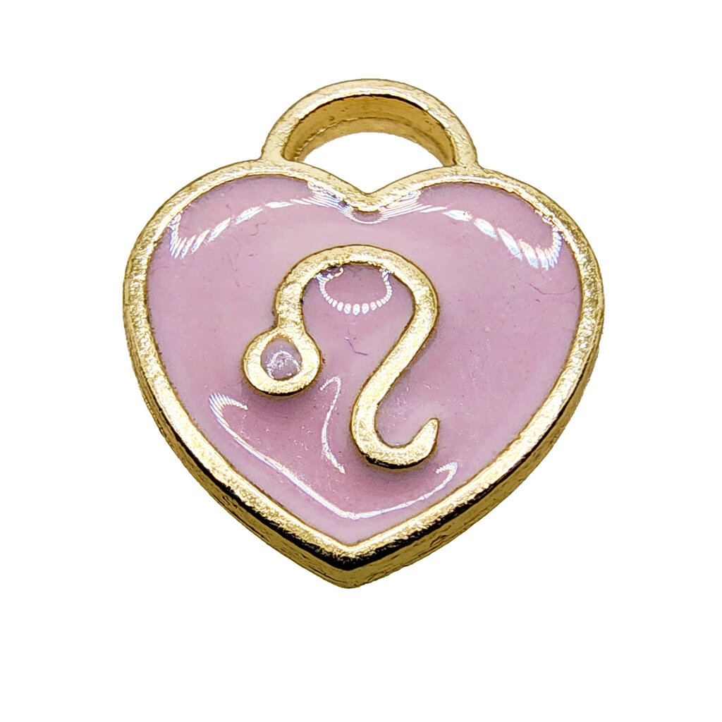 Gold Pink Heart Leo Enamel Charm 11x11mm 3pcs.