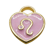 Gold Pink Heart Leo Enamel Charm 11x11mm 3pcs.