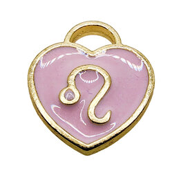 Gold Pink Heart Leo Enamel Charm 11x11mm 3pcs.