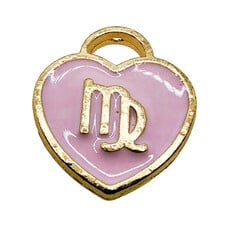 Gold Pink Heart Virgo Enamel Charm 11x11mm 3pcs.