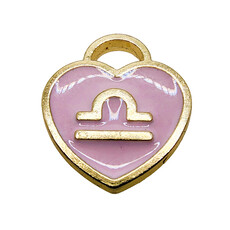 Gold Pink Heart Libra Enamel Charm 11x11mm 3pcs.