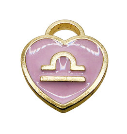 Gold Pink Heart Libra Enamel Charm 11x11mm 3pcs.