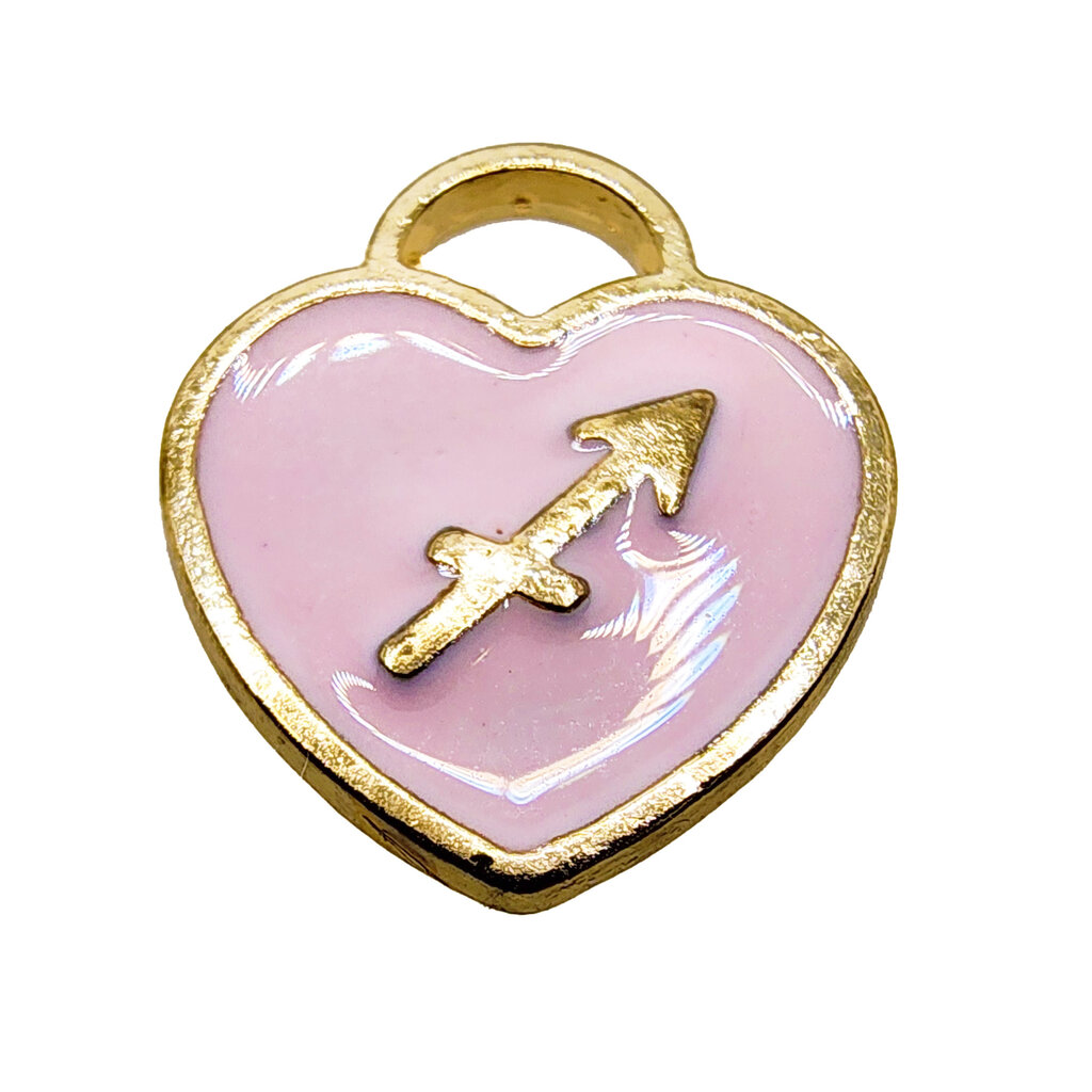 Gold Pink Heart Sagittarius Enamel Charm 11x11mm 3pcs.