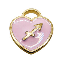 Gold Pink Heart Sagittarius Enamel Charm 11x11mm 3pcs.