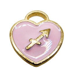 Gold Pink Heart Sagittarius Enamel Charm 11x11mm 3pcs.