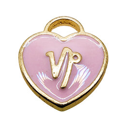 Gold Pink Heart Capricorn Enamel Charm 11x11mm 3pcs.