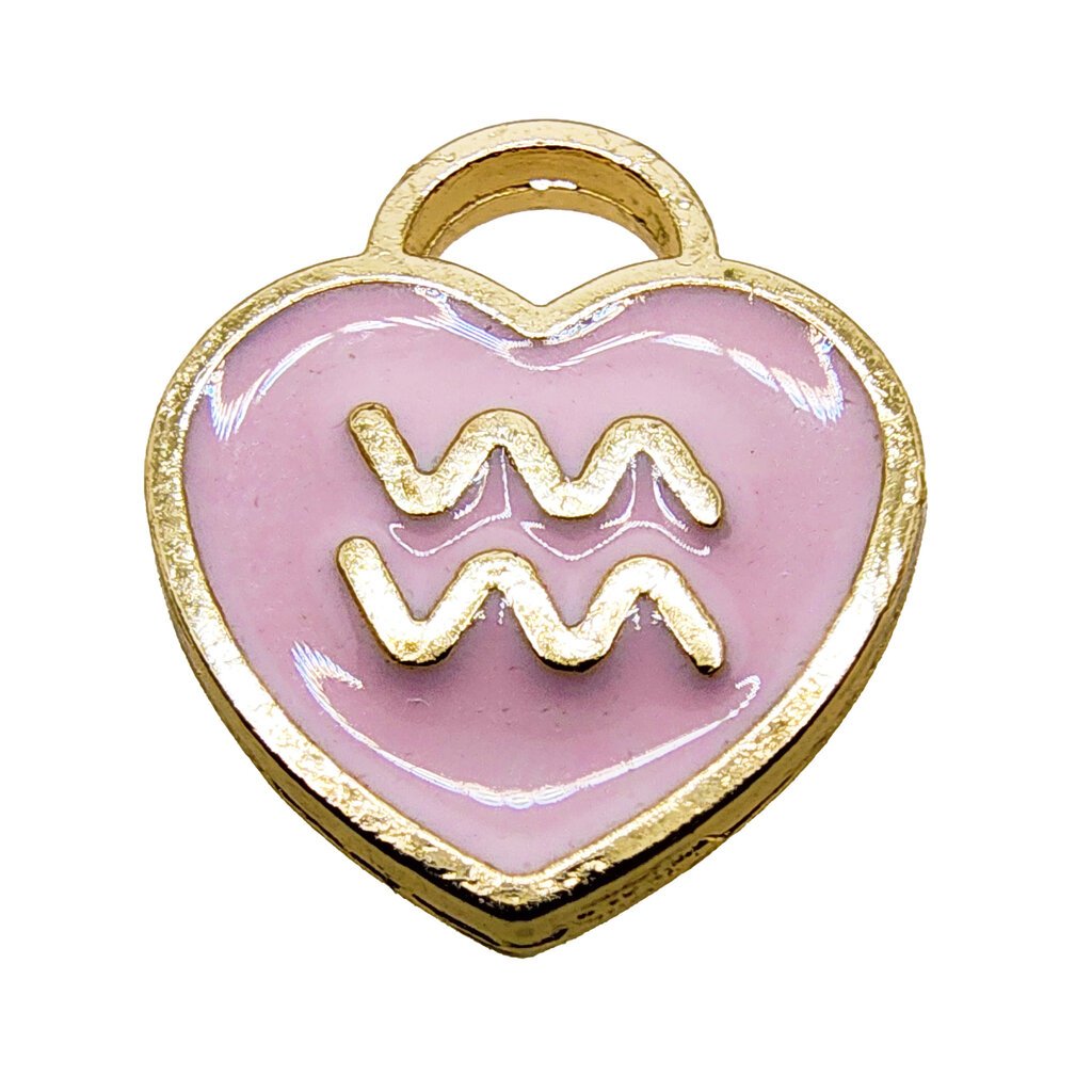 Gold Pink Heart Aquarius Enamel Charm 11x11mm 3pcs.