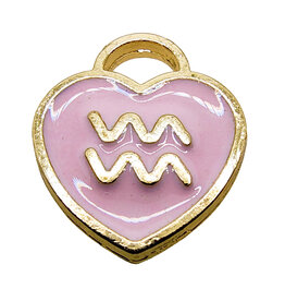 Gold Pink Heart Aquarius Enamel Charm 11x11mm 3pcs.