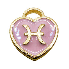 Gold Pink Heart Pisces Enamel Charm 11x11mm 3pcs.