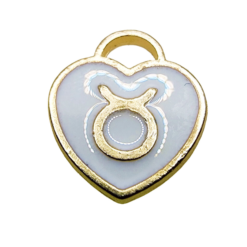 Gold White Heart Taurus Enamel Charm 11x11mm 3pcs.
