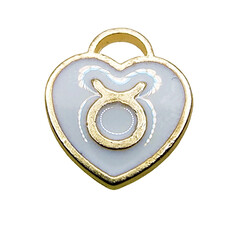 Gold White Heart Taurus Enamel Charm 11x11mm 3pcs.