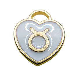 Gold White Heart Taurus Enamel Charm 11x11mm 3pcs.